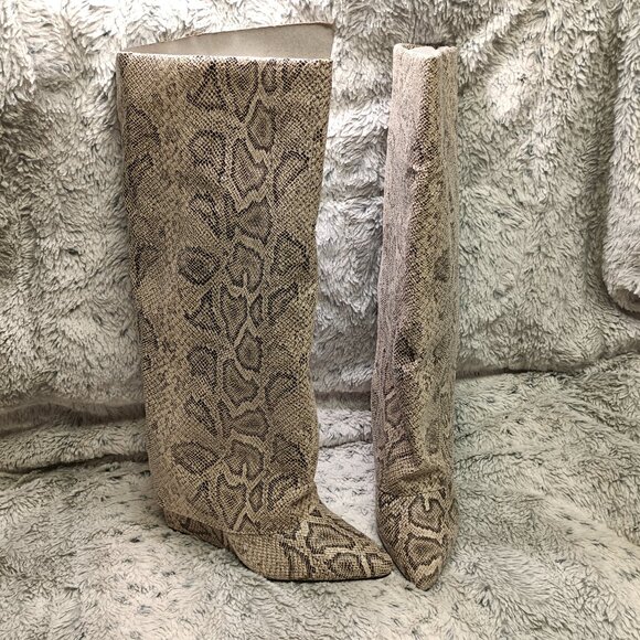 Madden Girl Women's Evander Fold Over Tall Wedge Dress Boot Snake Skin - Picture 2 of 4